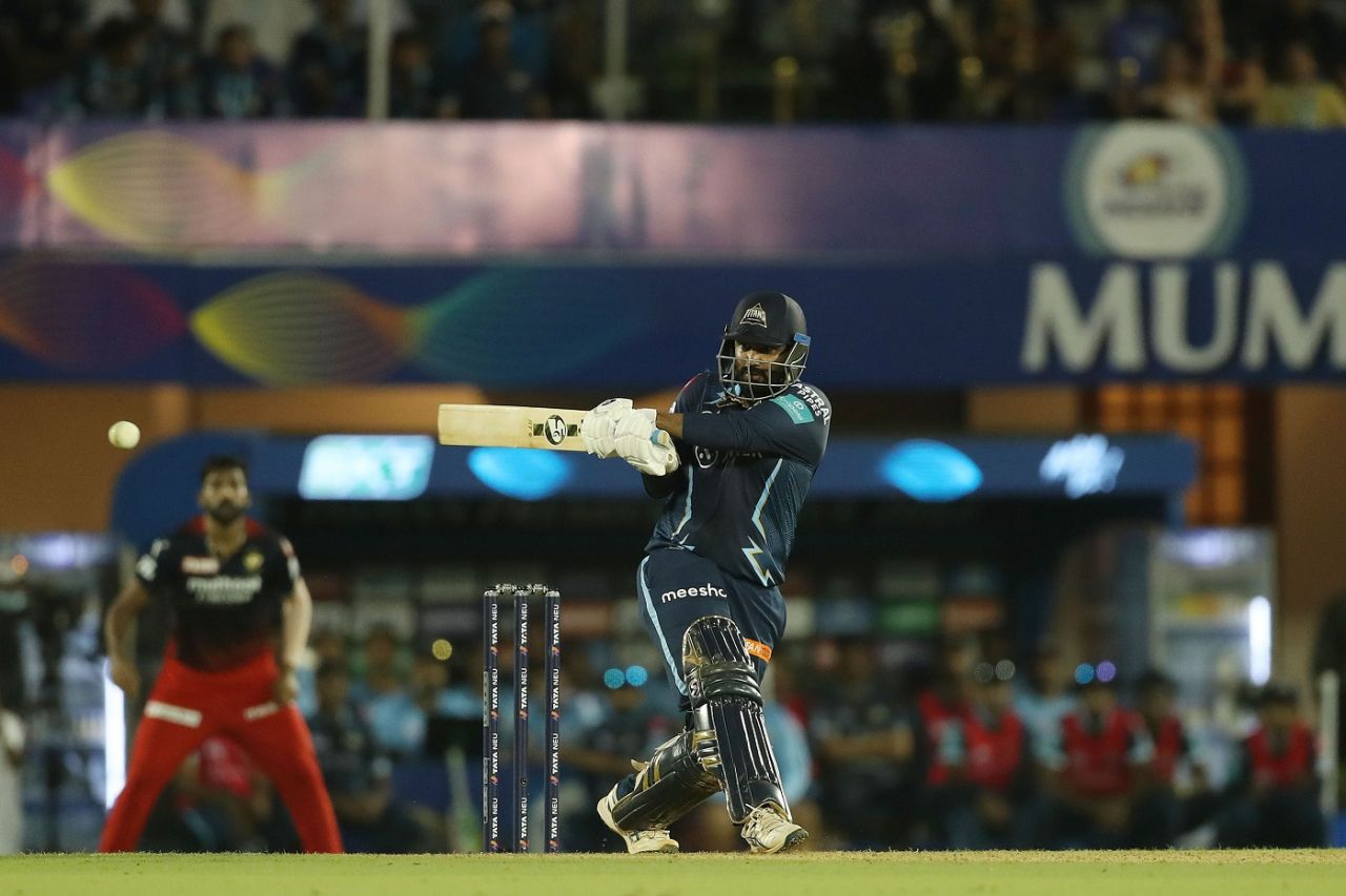 Rahul Tewatia creamed an unbeaten 43 off 25 balls to take Titans home yet again, Gujarat Titans vs Royal Challengers Bangalore, IPL 2022, Brabourne Stadium, Mumbai, April 30, 2022
