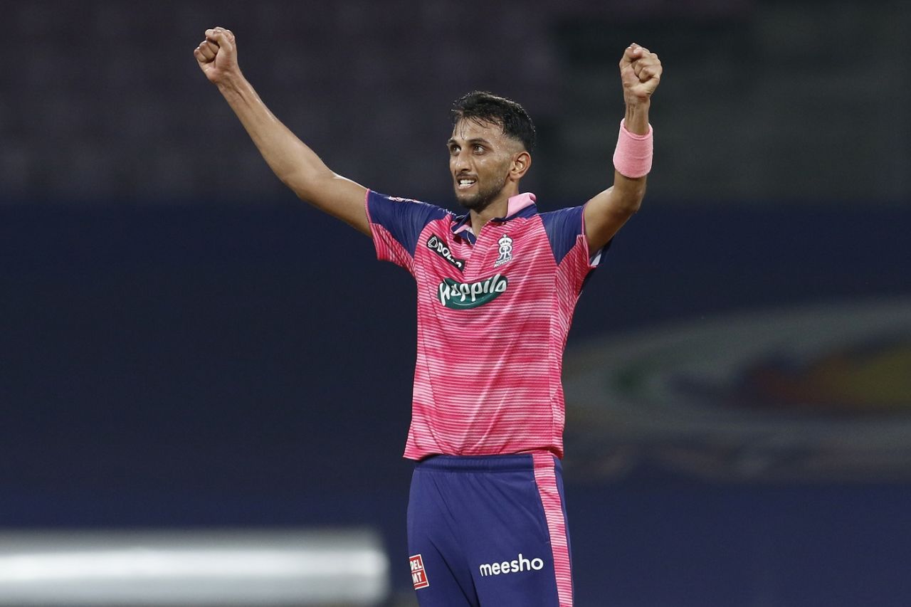 Prasidh Krishna is pumped up after getting rid of Tilak Varma, Mumbai Indians vs Rajasthan Royals, IPL 2022, DY Patil, Navi Mumbai, April 30, 2022