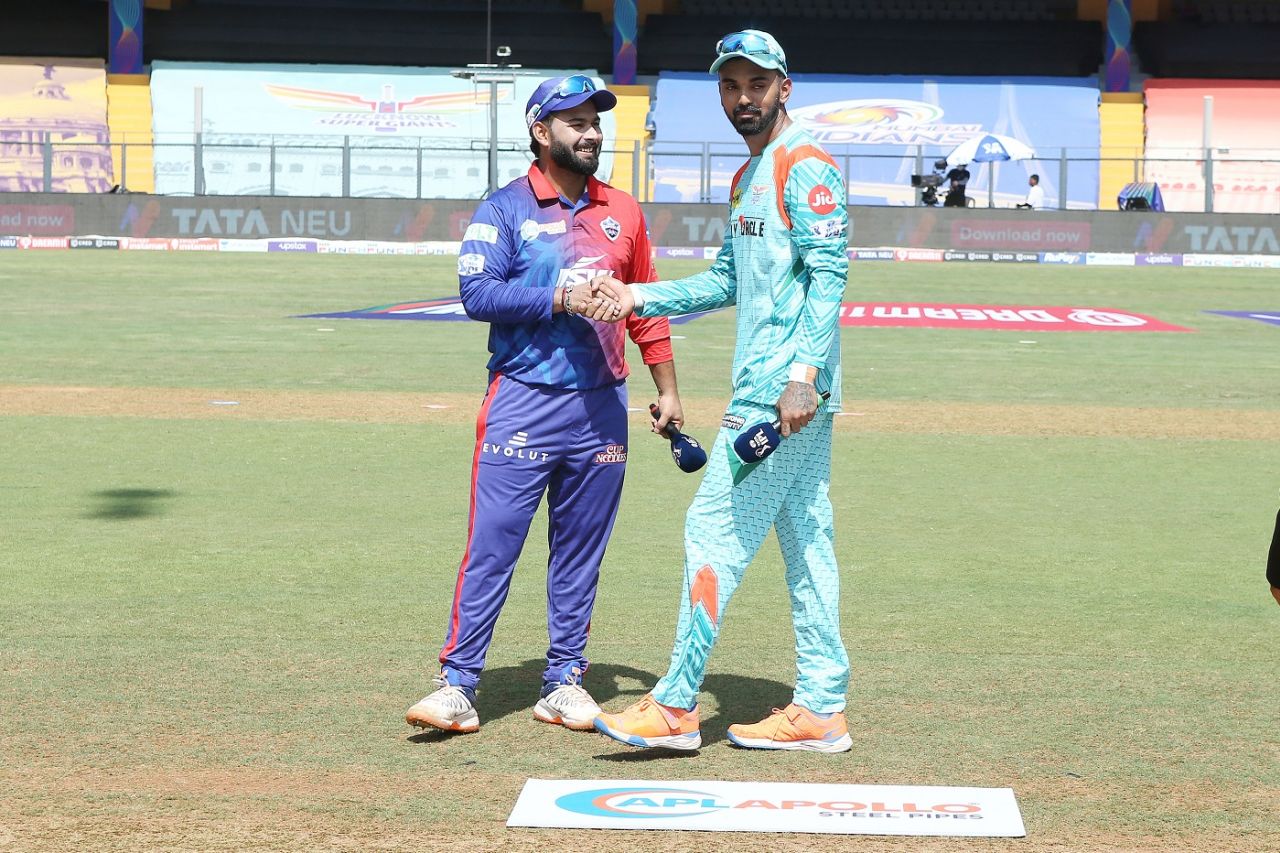 Rishabh Pant and KL Rahul at the toss, Delhi Capitals vs Lucknow Super Giants, IPL 2022, Mumbai, May 1, 2022