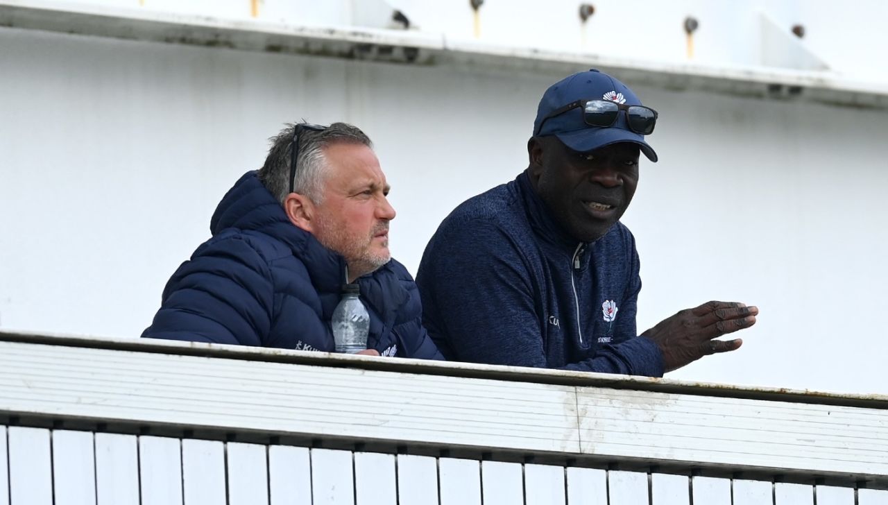 Darren Gough and Ottis Gibson look on from the balcony at Headingley, Yorkshire vs Kent, LV= Championship, May 1, 2022