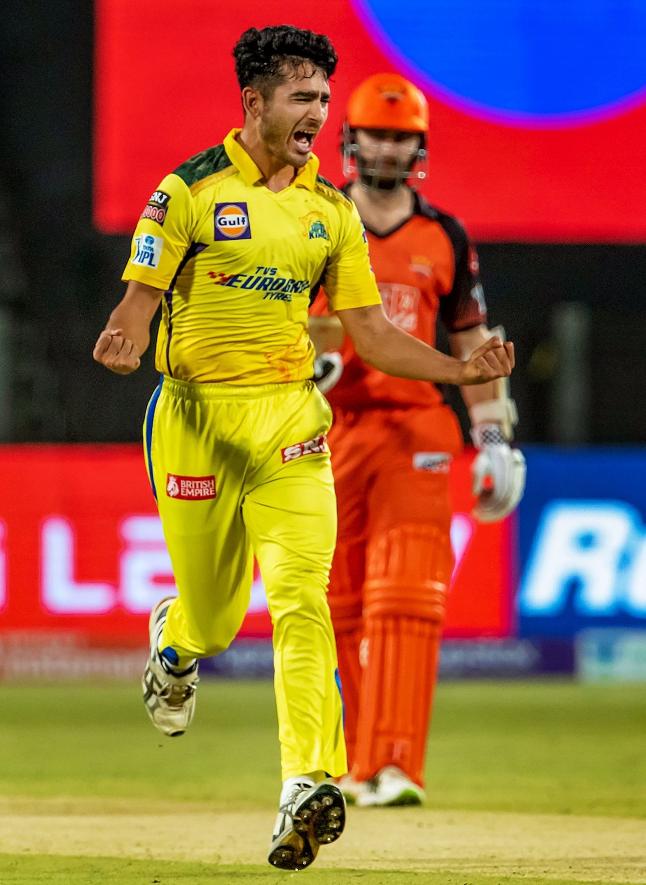 Mukesh Choudhary exults after picking up a wicket, Chennai Super Kings vs Sunrisers Hyderabad, IPL 2022, Pune, May 1, 2022