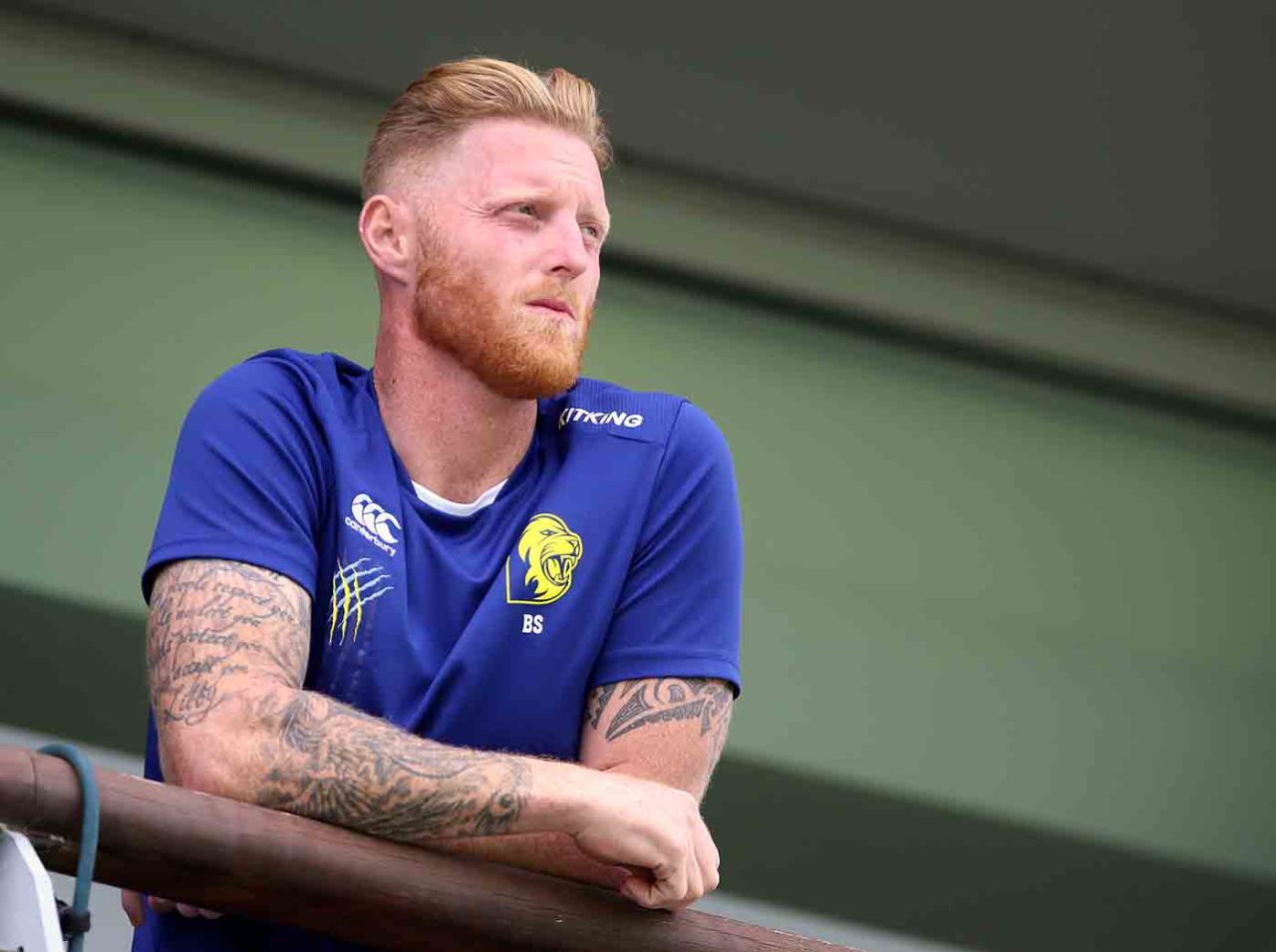 Ben Stokes, England's new Test captain, watches on from the balcony, Worcestershire vs Durham, LV= Insurance Championship, Division Two, New Road, 1st day, May 5, 2022