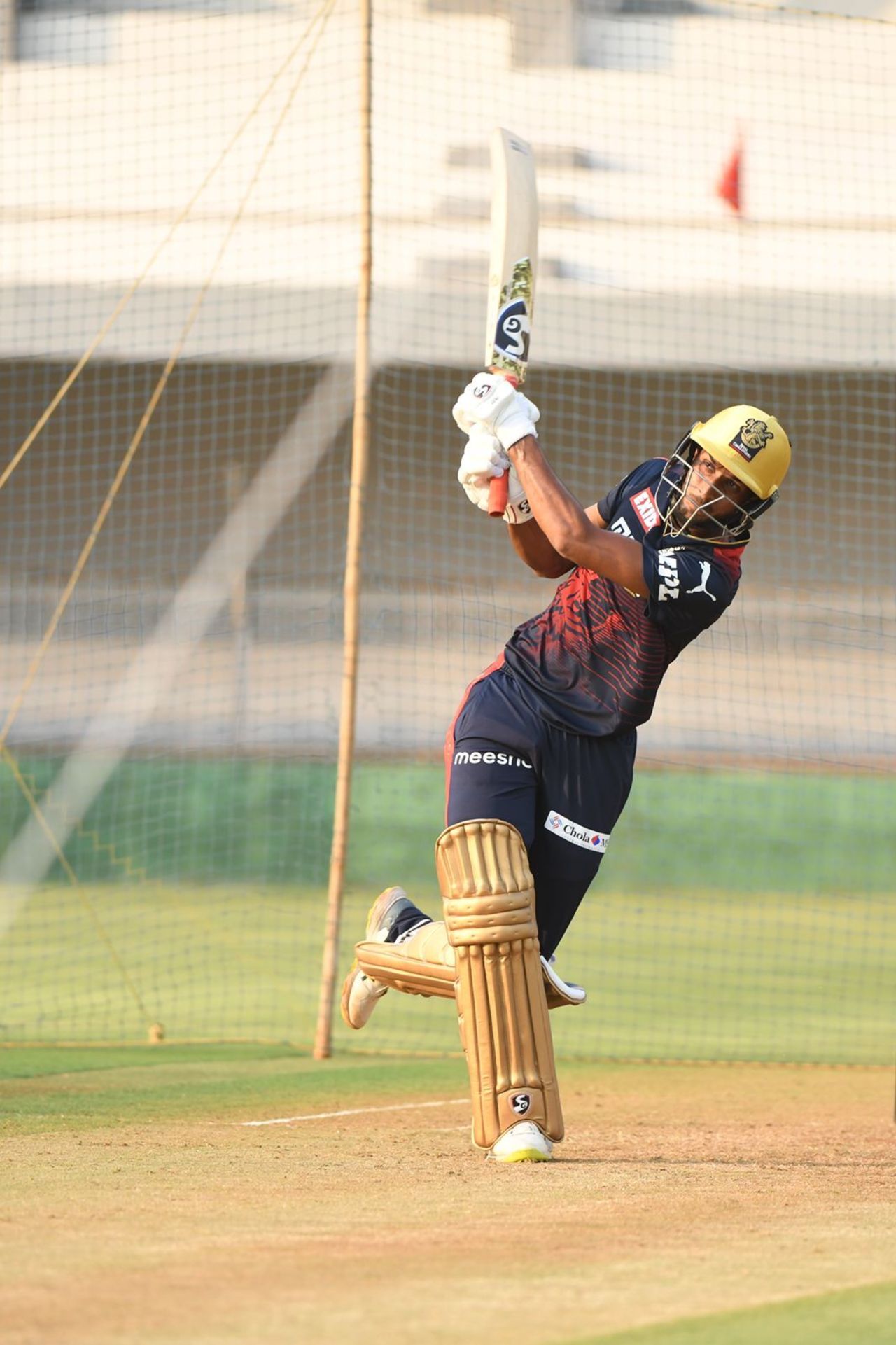 Shahbaz Ahmed bats in the RCB nets