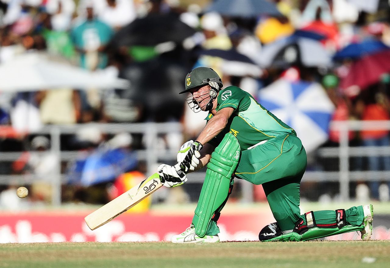 AB de Villiers looks to sweep, West Indies v South Africa, 3rd ODI, Dominica, May 28, 2010