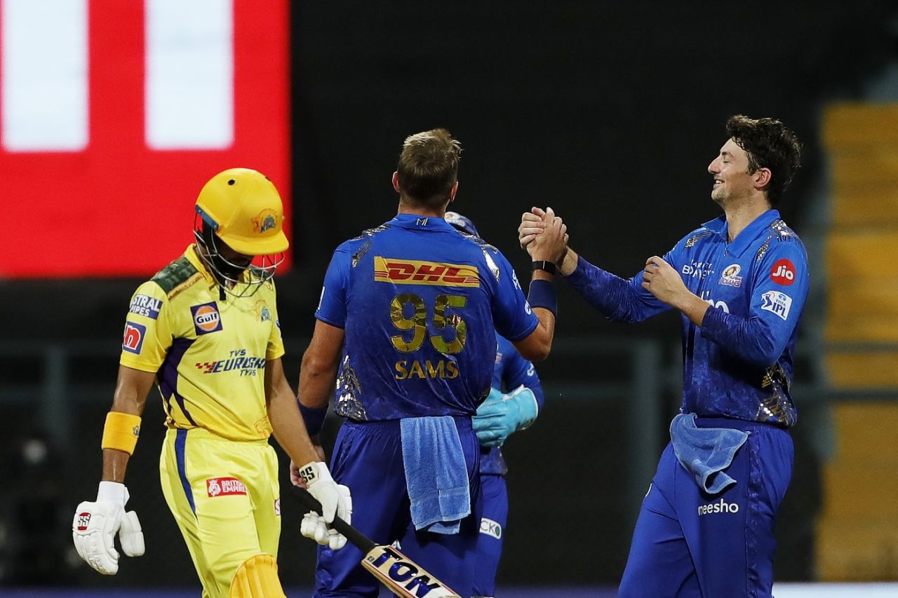 Ruturaj Gaikwad walks back dejectedly after falling cheaply, Mumbai Indians vs Chennai Super Kings, IPL 2022, Wankhede Stadium, Mumbai, May 12, 2022