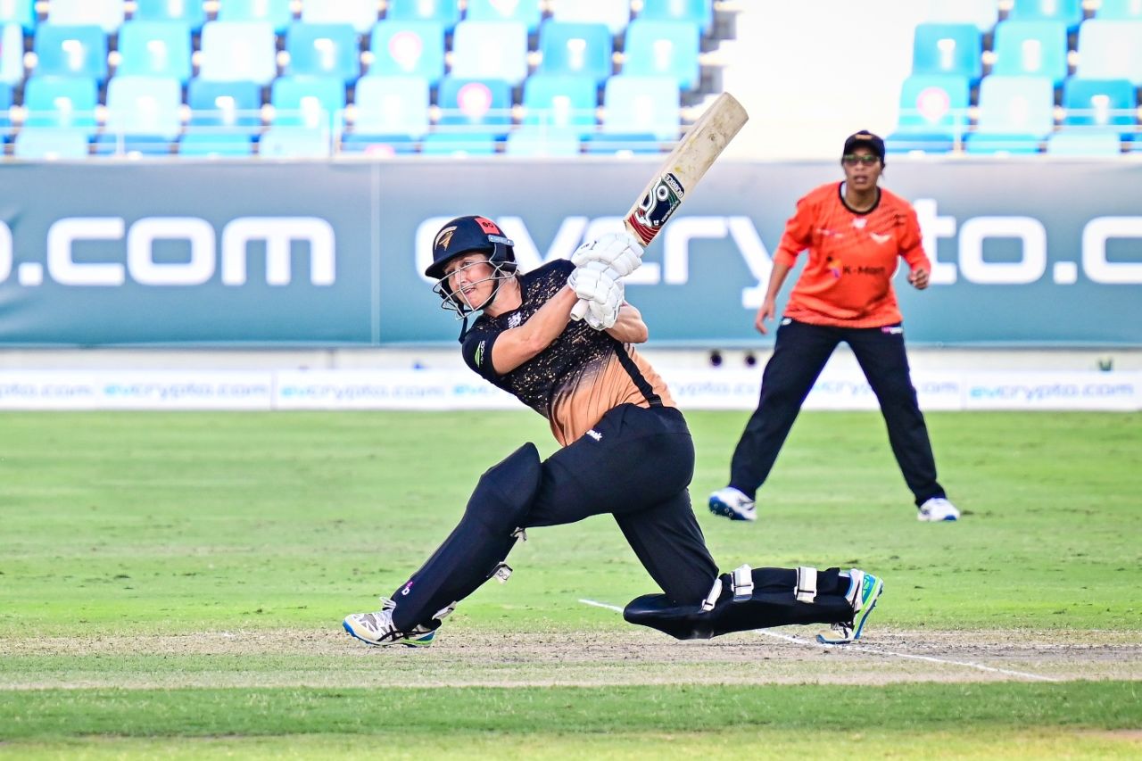 Sophie Devine slogs one away, Falcons vs Tornadoes, Dubai, FairBreak Invitational Tournament, May 12, 2022