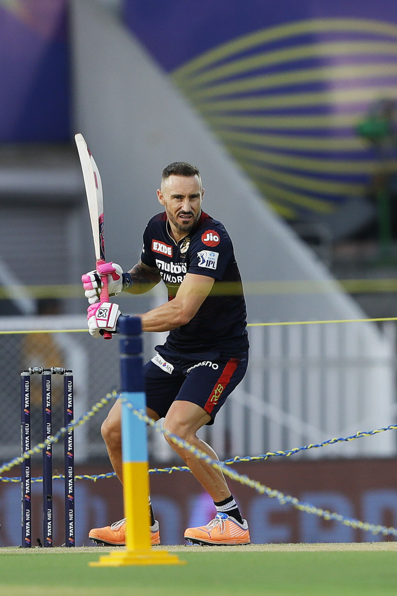 Faf du Plessis gets his eye in before the game, Punjab Kings vs Royal Challengers Bangalore, IPL 2022, Brabourne Stadium, Mumbai, May 13, 2022