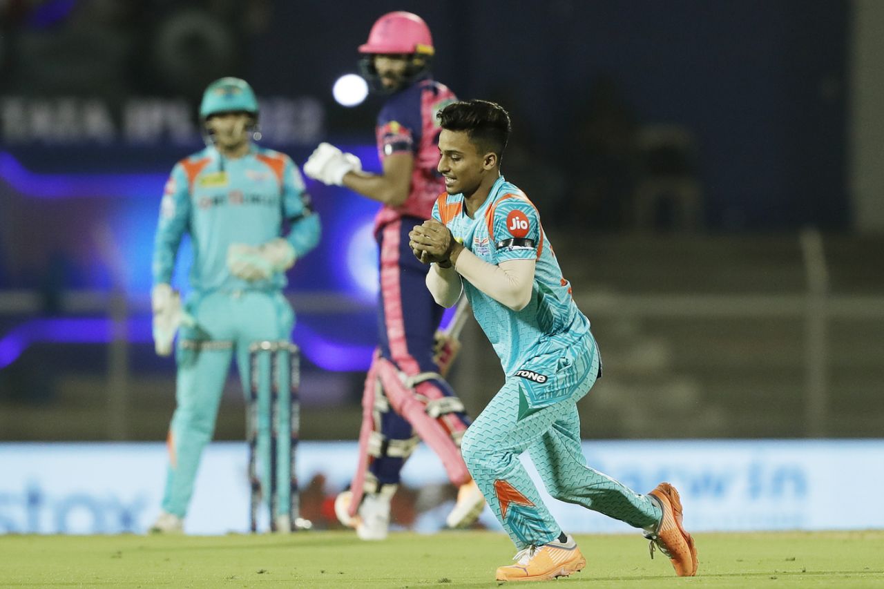 Ayush Badoni had Yashasvi Jaiswal caught and bowled off a skier, Lucknow Super Giants vs Rajasthan Royals, IPL 2022, Brabourne Stadium, Mumbai, May 15, 2022