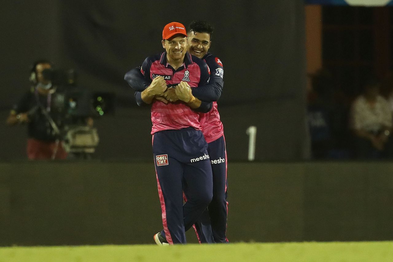 Jos Buttler and Riyan Parag combined for a fine relay catch down the ground to end Krunal Pandya's stay Lucknow Super Giants vs Rajasthan Royals, IPL 2022, Brabourne Stadium, Mumbai, May 15, 2022