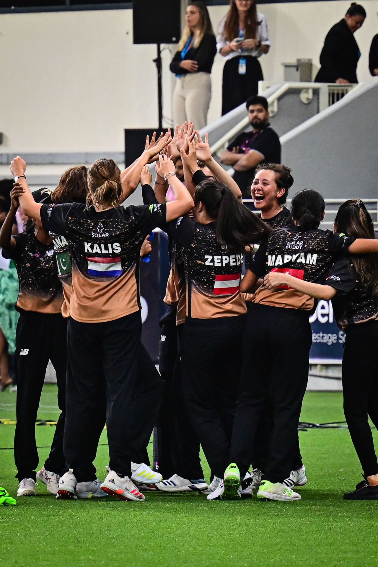 Tornadoes players celebrate the victory, Falcons vs Tornadoes, finals, FairBreak Invitational Tournament 2022, Dubai, May 15, 2022