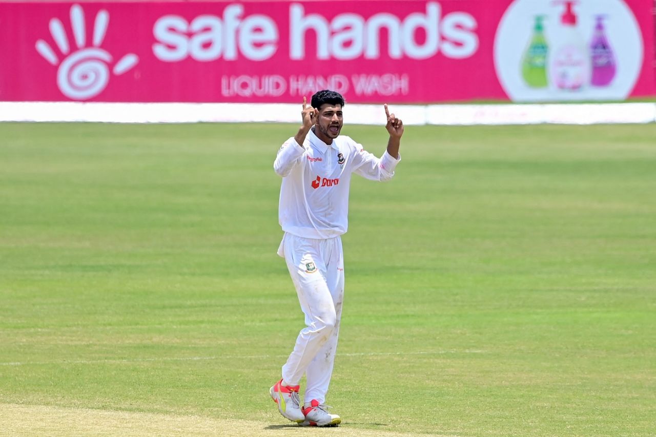 Nayeem Hasan celebrates after getting rid of Dinesh Chandimal for 66, Bangladesh vs Sri Lanka, 1st Test, Chattogram, 2nd day, May 16, 2022