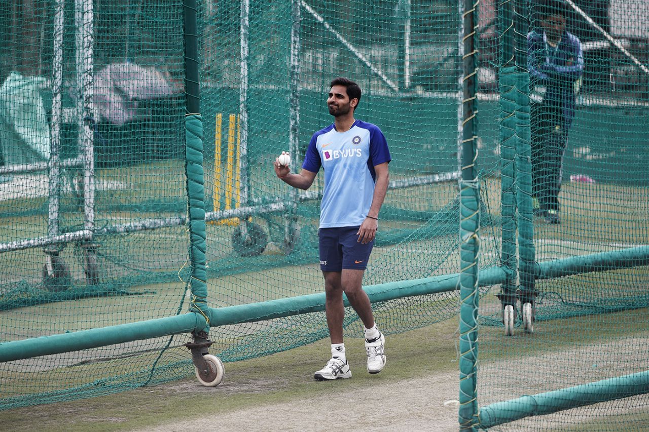 Bhuvneshwar Kumar walks to bowl in the nets, Dharamsala, March 11, 2020
