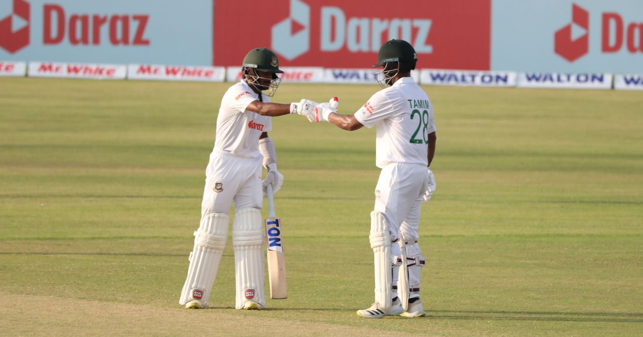 Mahmudul Hasan Joy and Tamim Iqbal saw off the final session for Bangladesh, Bangladesh vs Sri Lanka, 1st Test, Chattogram, 2nd day, May 16, 2022