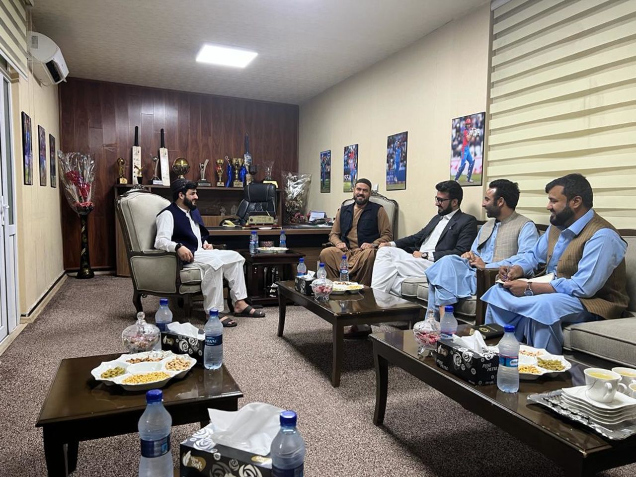 KAfghanistan Cricket Board CEO Naseeb Khan and chairman Mirwais Ashraf meet Dr Sifatullah Wardak and Sherullah Afghan, Kabul, May 16, 2022