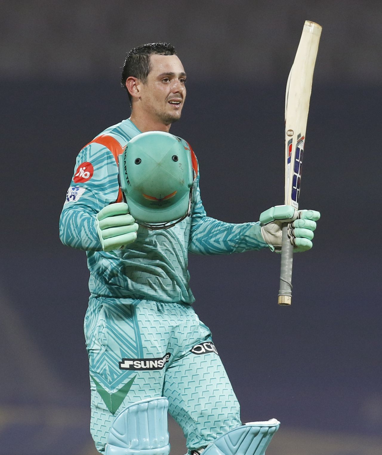 Quinton de Kock brought up his second IPL century, this one off 59 balls, Kolkata Knight Riders vs Lucknow Super Giants, IPL 2022, DY Patil Stadium, Mumbai, May 18, 2022