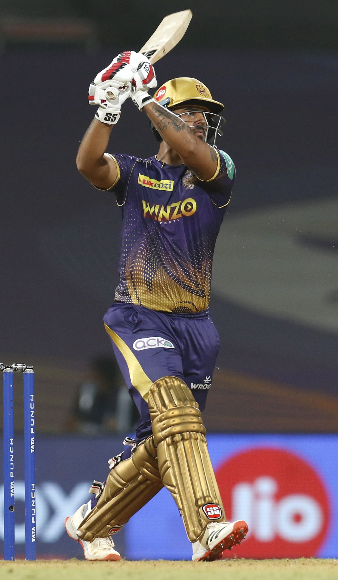 Nitish Rana gave the Knight Riders innings impetus after the loss of the openers, Kolkata Knight Riders vs Lucknow Super Giants, IPL 2022, DY Patil Stadium, Mumbai, May 18, 2022