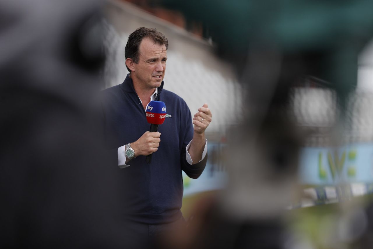 Tom Harrison, the ECB chief executive, speaks to Sky TV after the match was called off due to a Covid outbreak in the Indian squad, England vs India, fifth Test, day one, Old Trafford, September 10, 2021