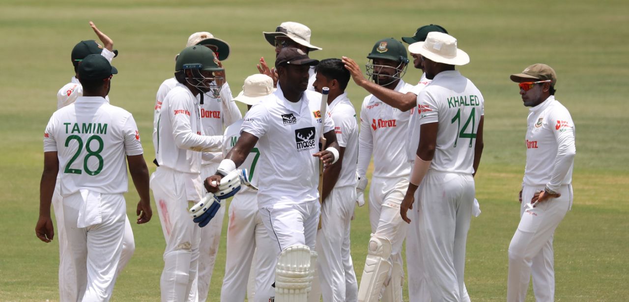 Angelo Mathews failed to repeat his first-innings heroics falling for a duck second-time around, Bangladesh vs Sri Lanka, 1st Test, Chattogram, 5th day, May 19, 2022