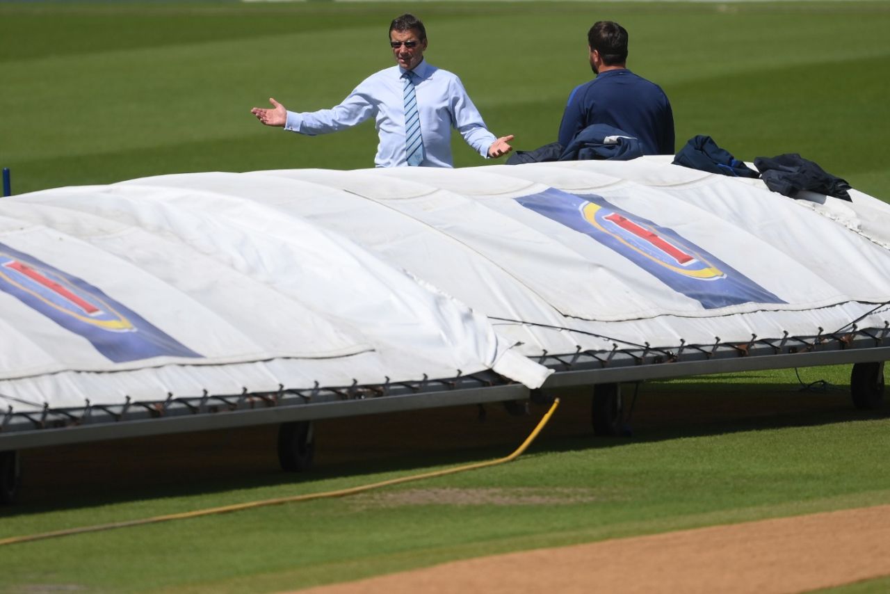 Rob Andrew, Sussex's CEO, reacts as the first day at Hove is abandoned, Sussex vs New Zealanders, Hove, May 20, 2022