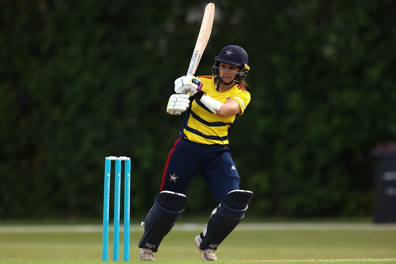 Aylish Cranstone swings to leg, South East Stars vs Central Sparks, Guildford, Charlotte Edwards Cup, May 18, 2022