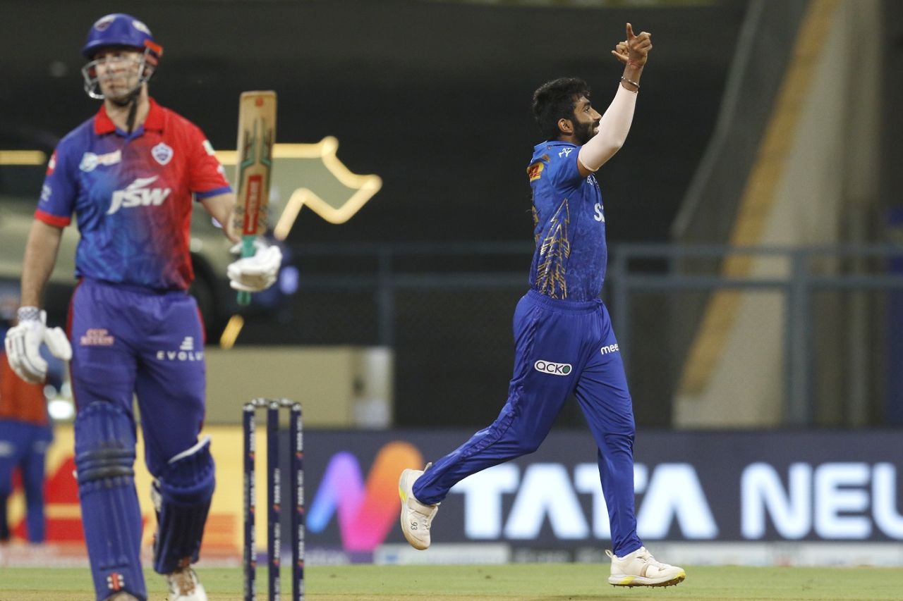 Jasprit Bumrah got Mitchell Marsh out nicking, Mumbai Indians vs Delhi Capitals, IPL 2022, Wankhede Stadium, Mumbai, May 21, 2022