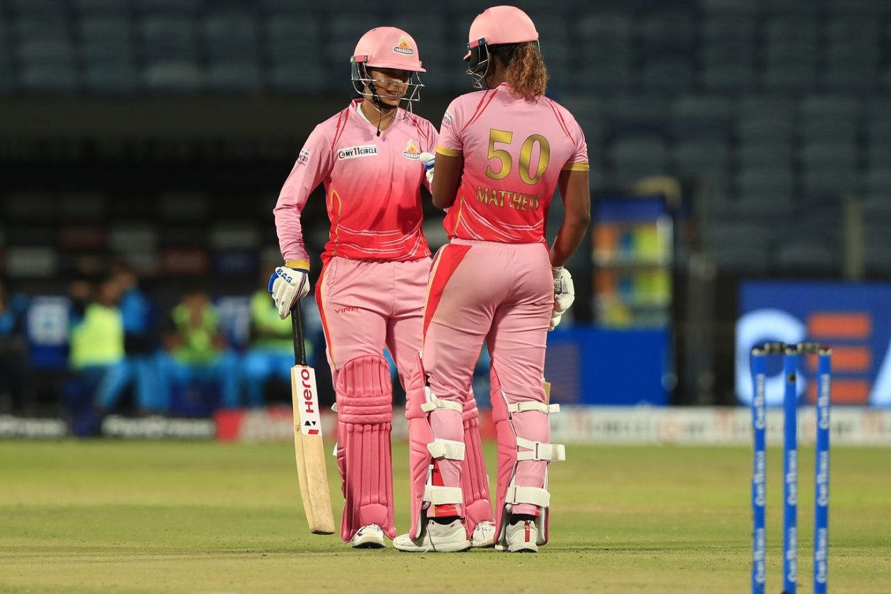 Smrithi Mandhana and Hayley Matthews open for Trailblazers during the chase, Supernovas vs Trailblazers, Women's T20 Challenge, Pune, May 23, 2022