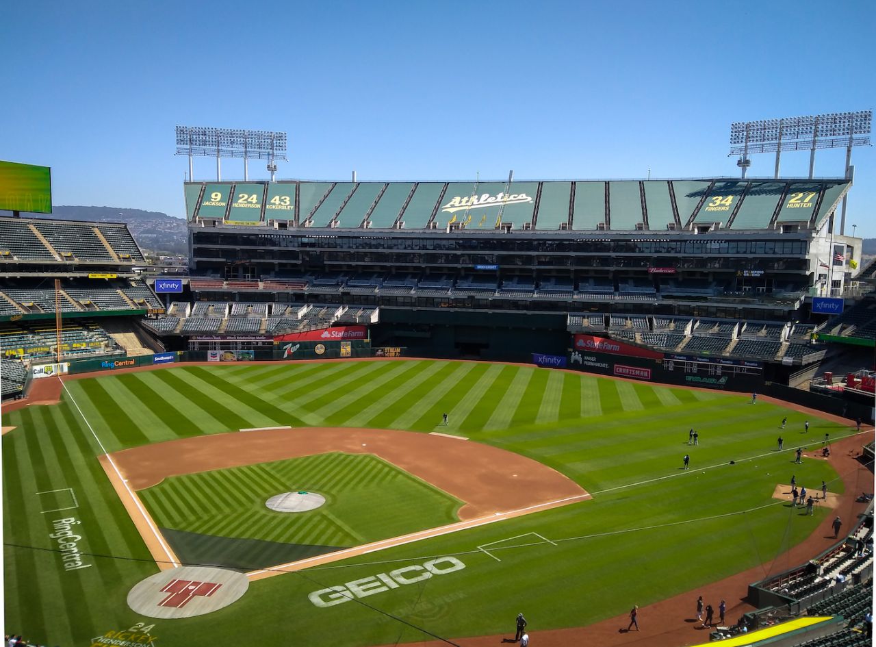 An aerial view of Oakland Coliseum, Oakland Athletics vs Tampa Bay Rays, Oakland, May 4, 2022