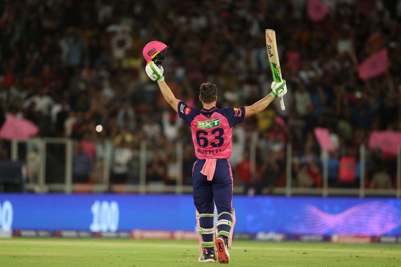 Jos Buttler cracked ten fours and six sixes during his 60-ball 106, Rajasthan Royals vs Royal Challengers Bangalore, IPL 2022 Qualifier 2, Ahmedabad, May 27, 2022