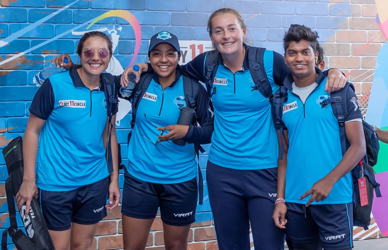 Sune Luus, Alana King, Sophie Ecclestone, and Pooja Vastrakar are all smiles ahead of the Women's T20 Challenge Final, Supernovas vs Velocity, Women's T20 Challenge 2022 Final, Pune, May 28, 2022