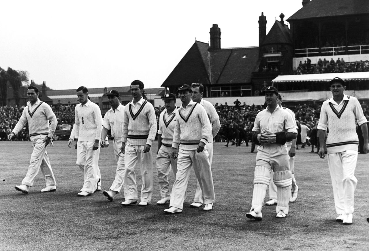 Len Hutton leads the England side onto the field to face India, England vs India, 2nd Test, Lord's, 1st day, June 19, 1952