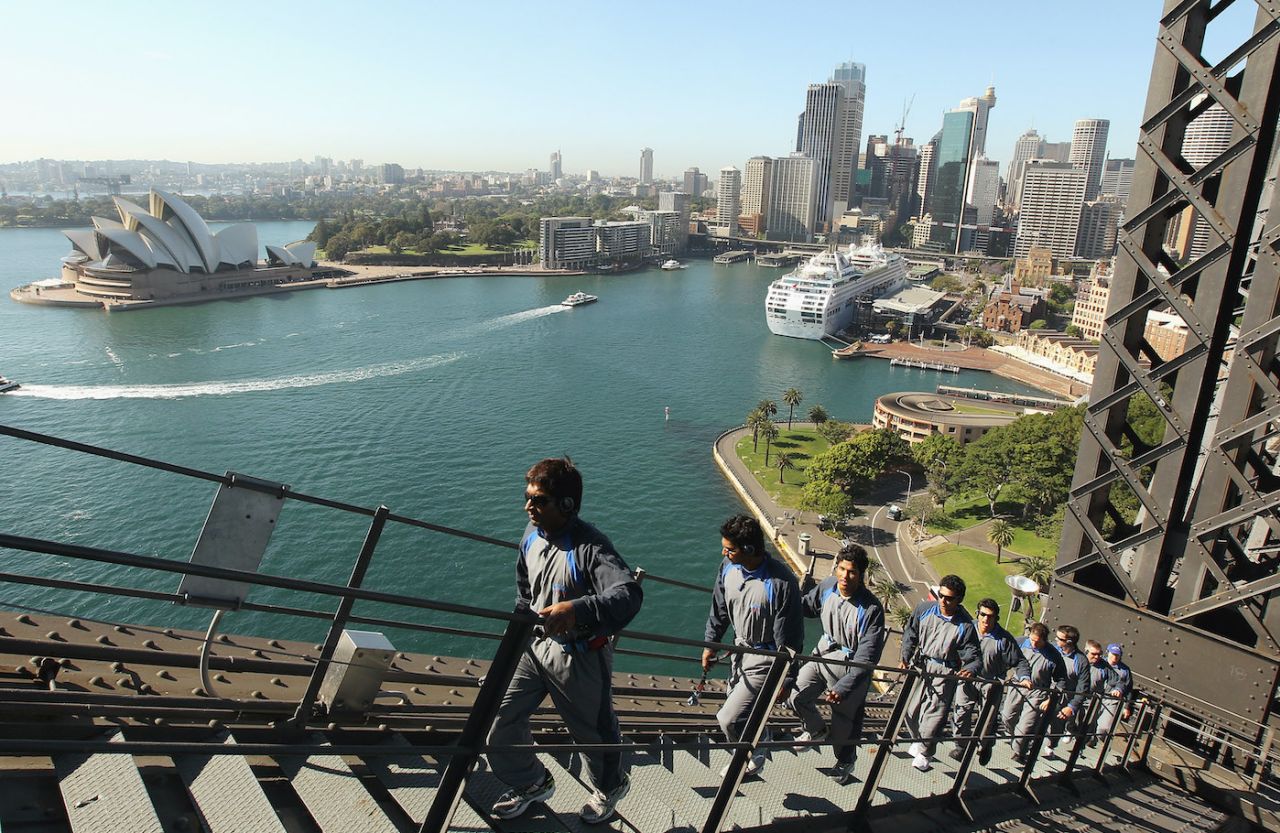 Members of the Sri Lankan cricket team climb the Sydney Harbour Bridge, Syndey, October 26, 2010