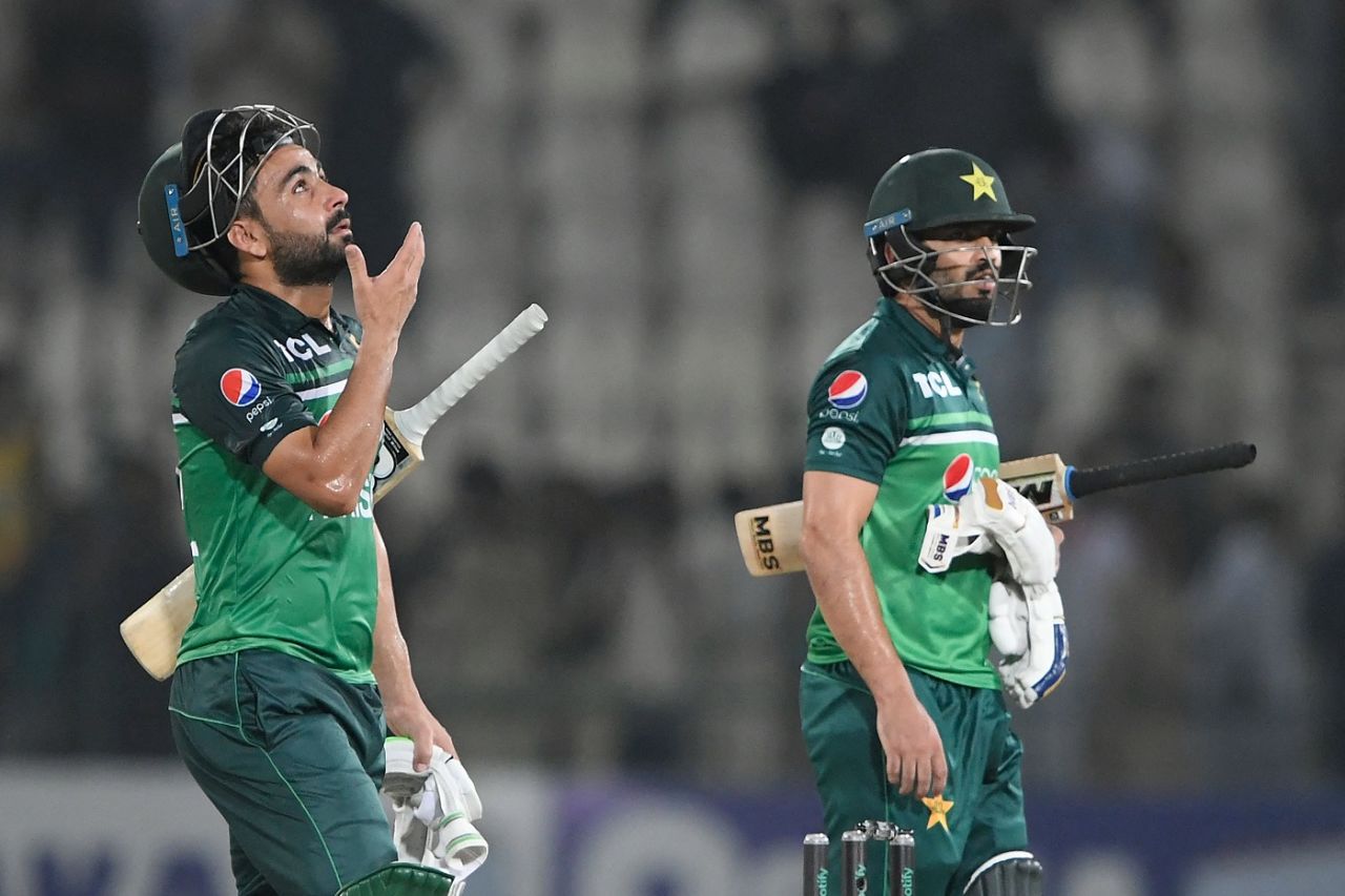 Khushdil Shah (left) played a big part in setting up a last-over win, Pakistan vs West Indies, 1st ODI, Multan, June 8, 2022