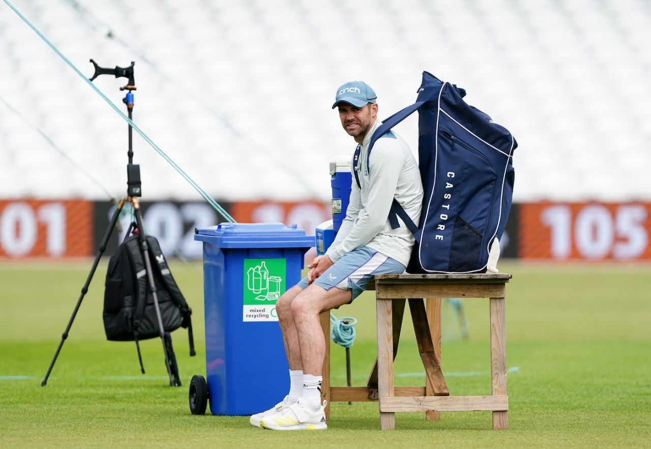 James Anderson watches a training session from the sidelines, Trent Bridge, June 9, 2022