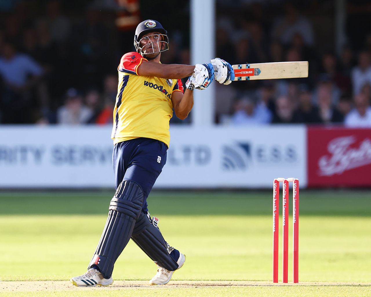 Feroze Khushi swings over the leg side, Essex vs Middlesex, Chelmsford, June 10, 2022, Vitality Blast