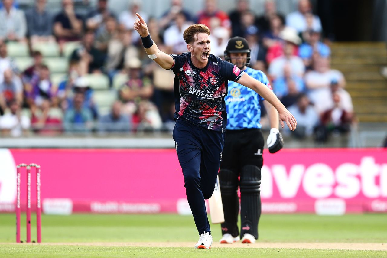 Fred Klaassen celebrates a wicket, Somerset vs Kent, Final, Vitality T20 Blast Finals Day, Edgbaston, September 18, 2021