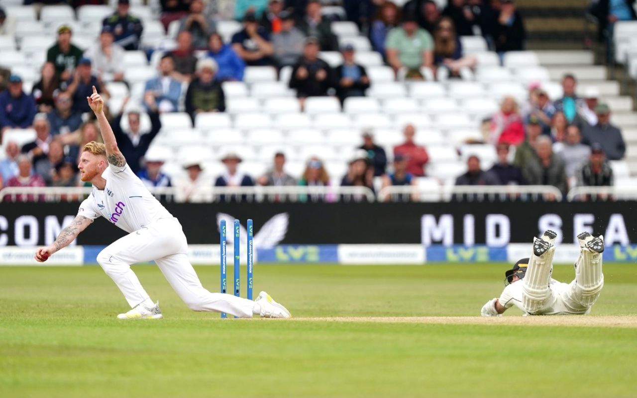 Ben Stokes runs out Will Young after a sharp shy from Ollie Pope, England vs New Zealand, 2nd Test, Nottingham, 4th day, June 13, 2022