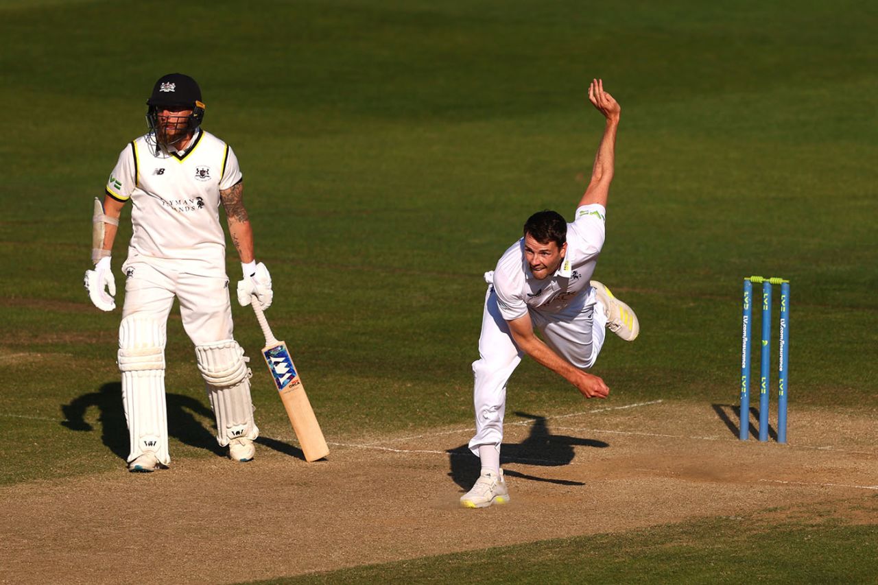 Jacob Duffy took 4 for 8 on the third day, LV= Insurance County Championship, Division Two, Kent vs Gloucestershire, Canterbury, June 14, 2022
