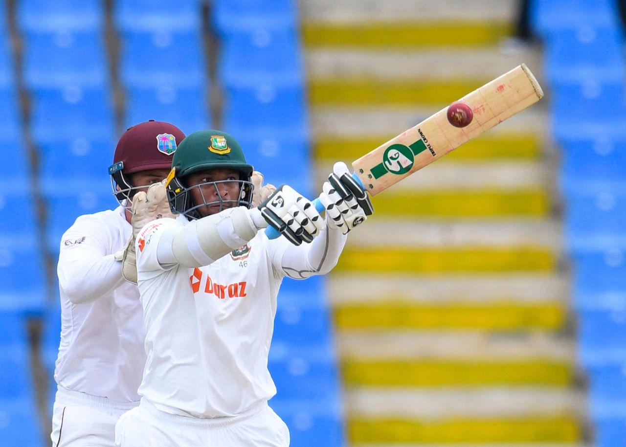 Captain Shakib Al Hasan watches the ball till the last second, 