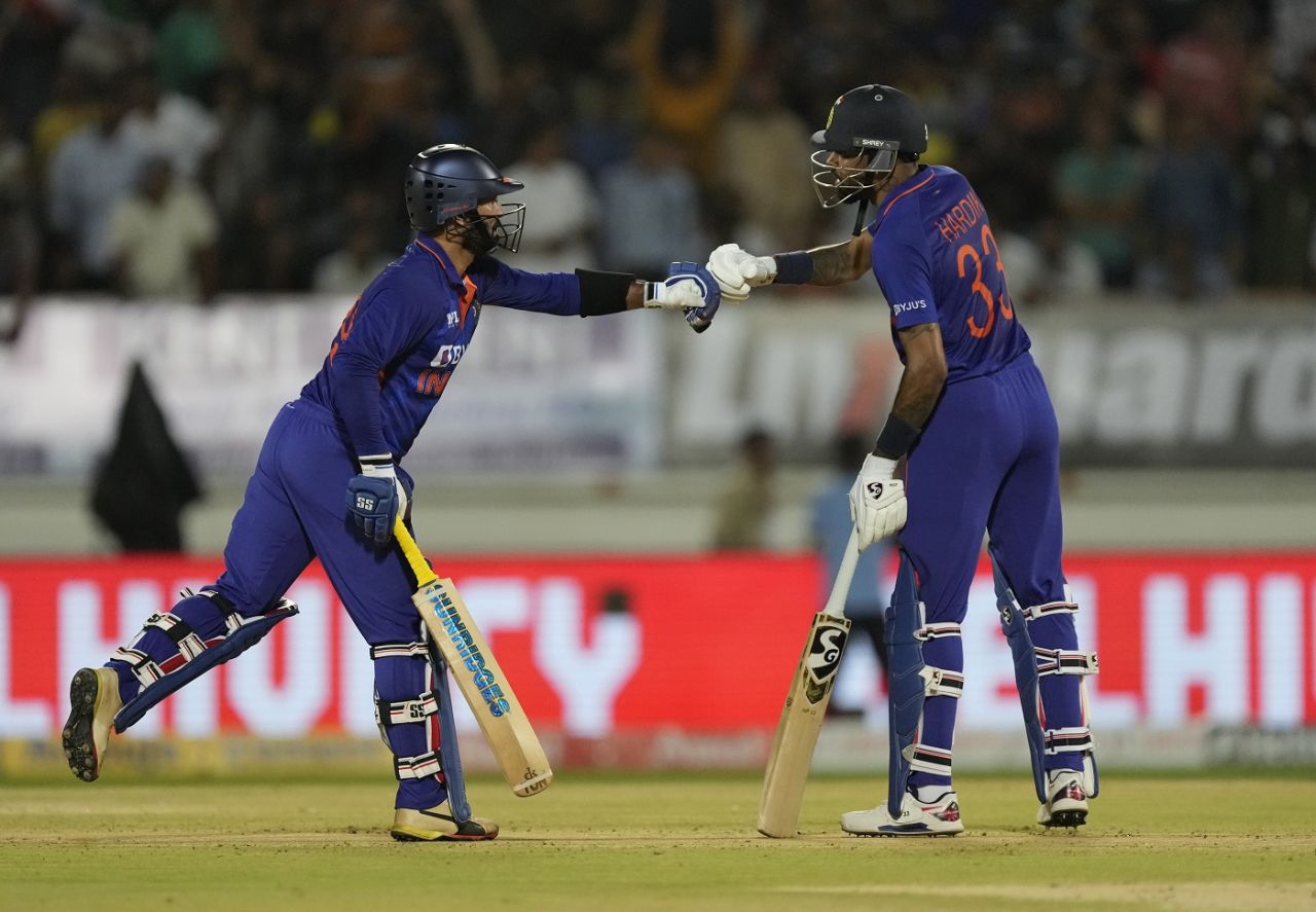 Dinesh Karthik and Hardik Pandya added 65 runs for the fifth wicket in quick time, India vs South Africa, 4th T20I, Rajkot, June 17, 2022