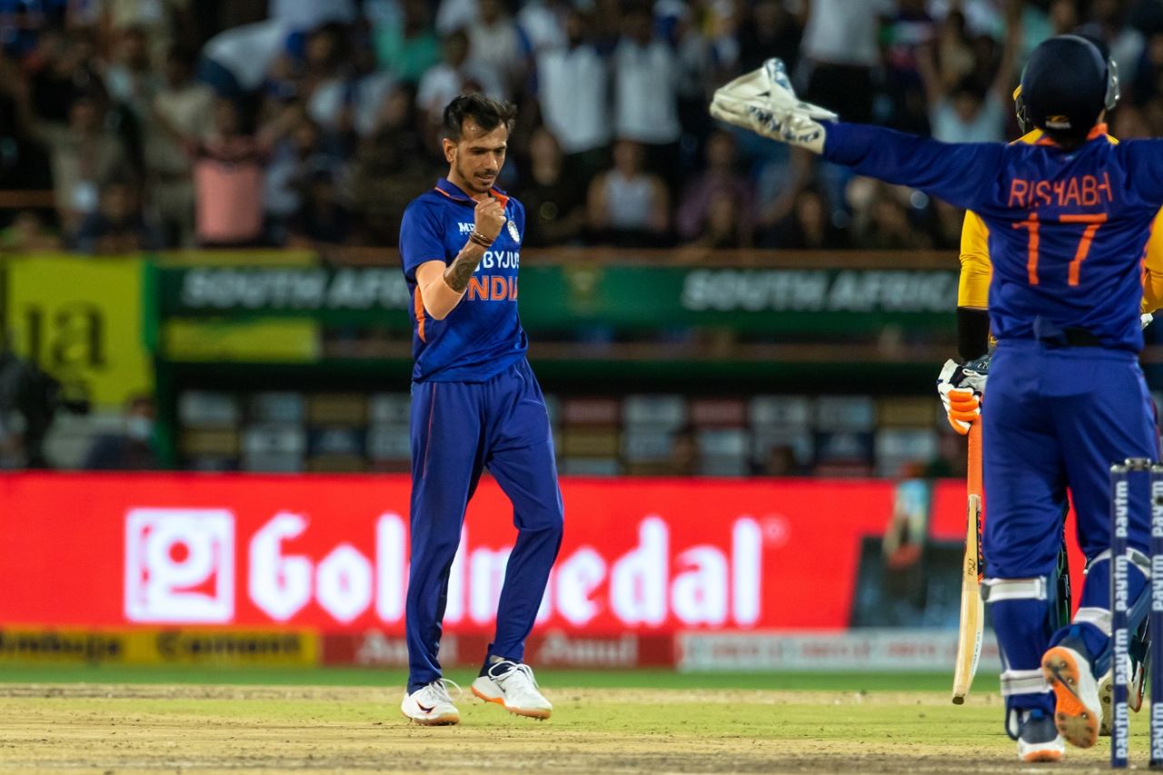 Yuzvendra Chahal is pumped up after getting rid of Heinrich Klassen, India vs South Africa, 4th T20I, Rajkot, June 17, 2022