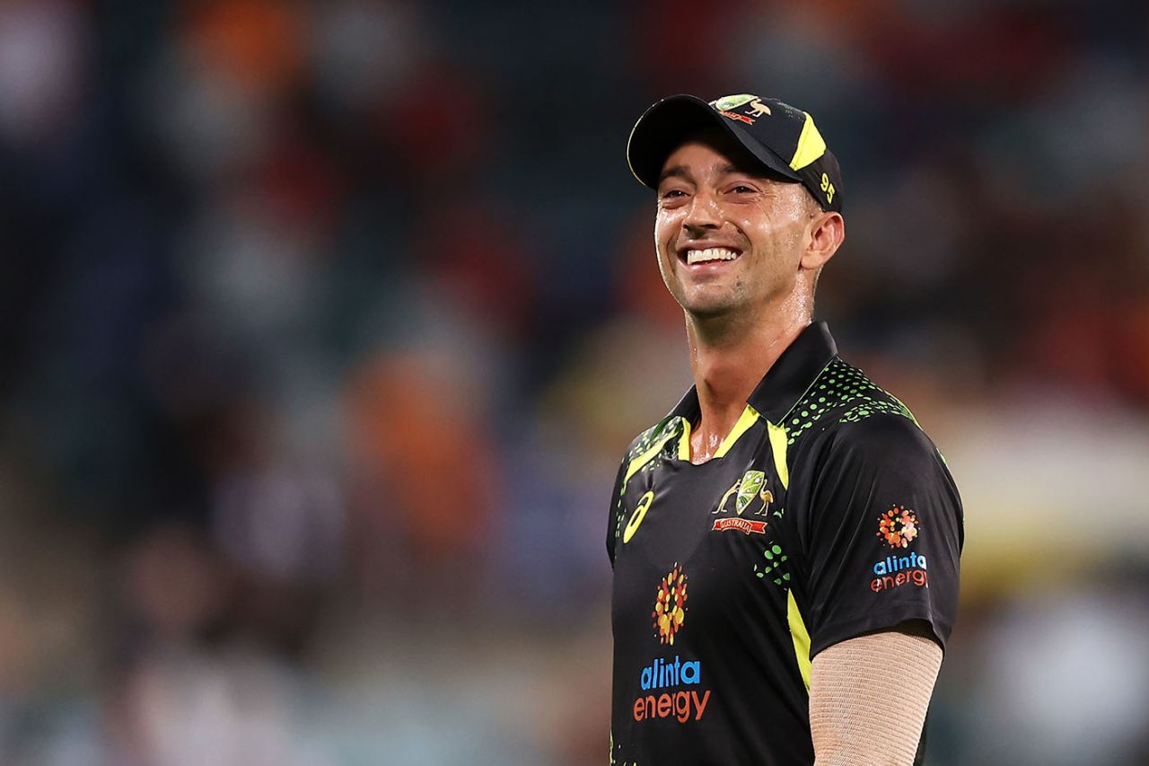 Daniel Sams laughs as he fields, Australia vs Sri Lanka, 3rd T20I, Manuka Oval, February 15, 2022