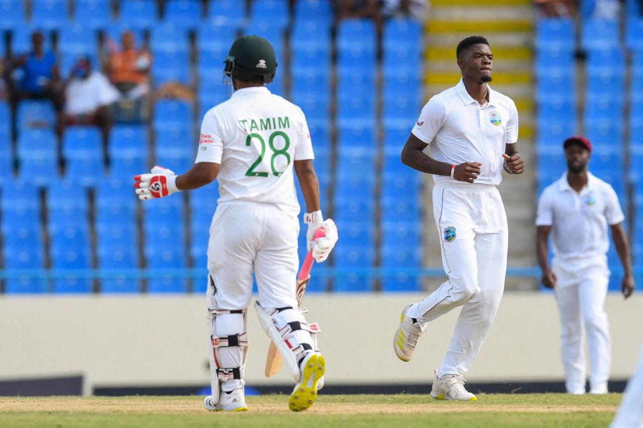 Alzarri Joseph dismissed Tamim Iqbal cheaply in the second innings, West Indies vs Bangladesh, 1st Test, Antigua, 2nd day, June 17, 2022