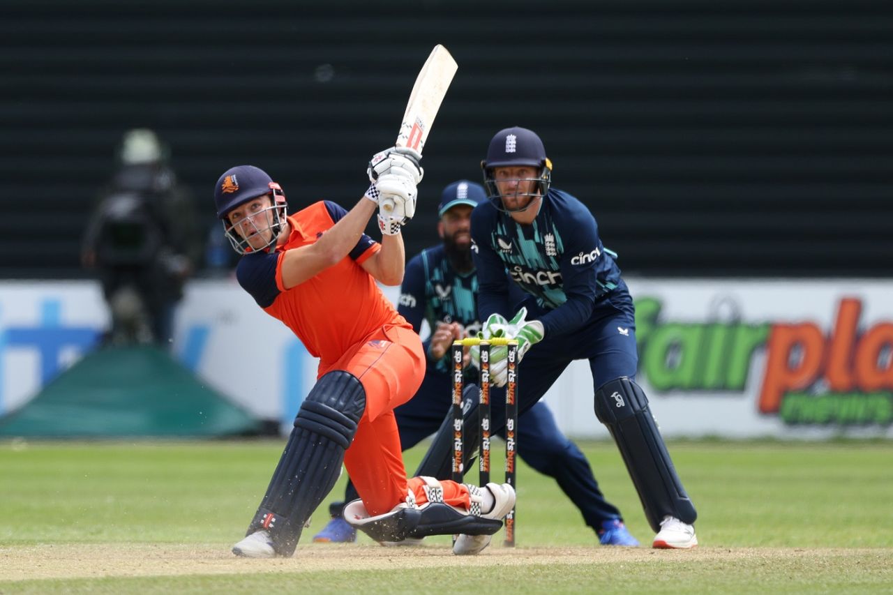 A slog from Bas de Leede smashed the glass of the commentary box at the VRA Ground, Netherlands vs England, 2nd men's ODI, Amstelveen, June 19, 2022