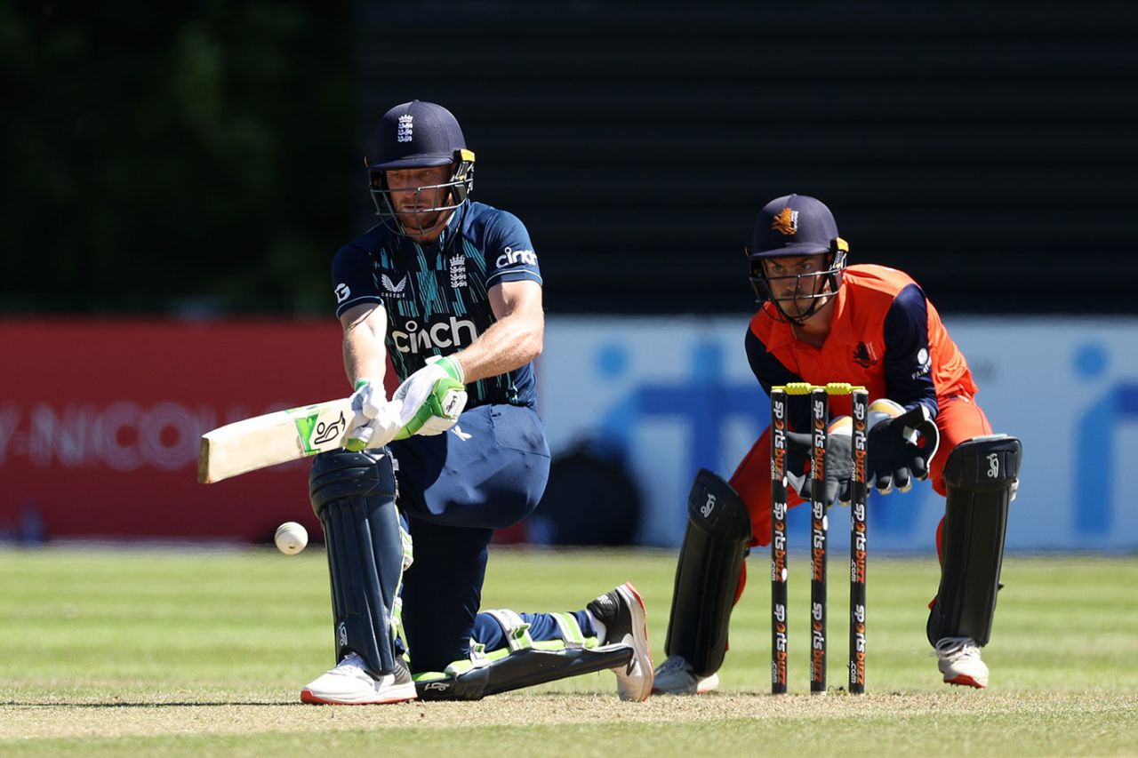 Jos Buttler en route to a half-century, Netherlands vs England, 3rd men's ODI, Amstelveen, June 22, 2022