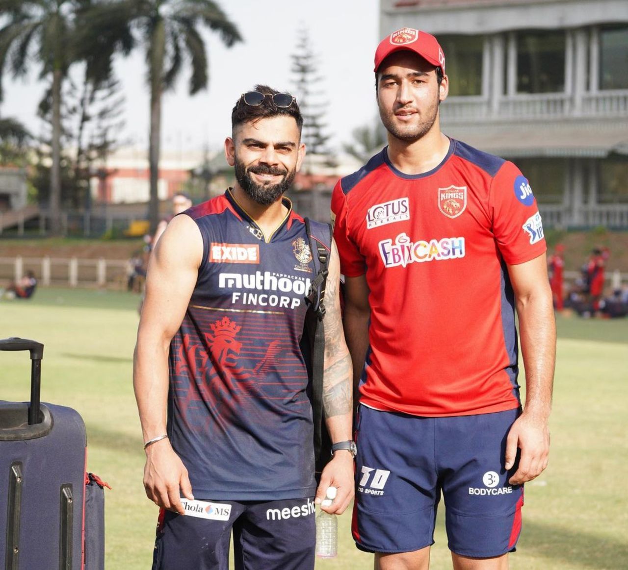 Basit Bashir with Virat Kohli during an IPL nets session