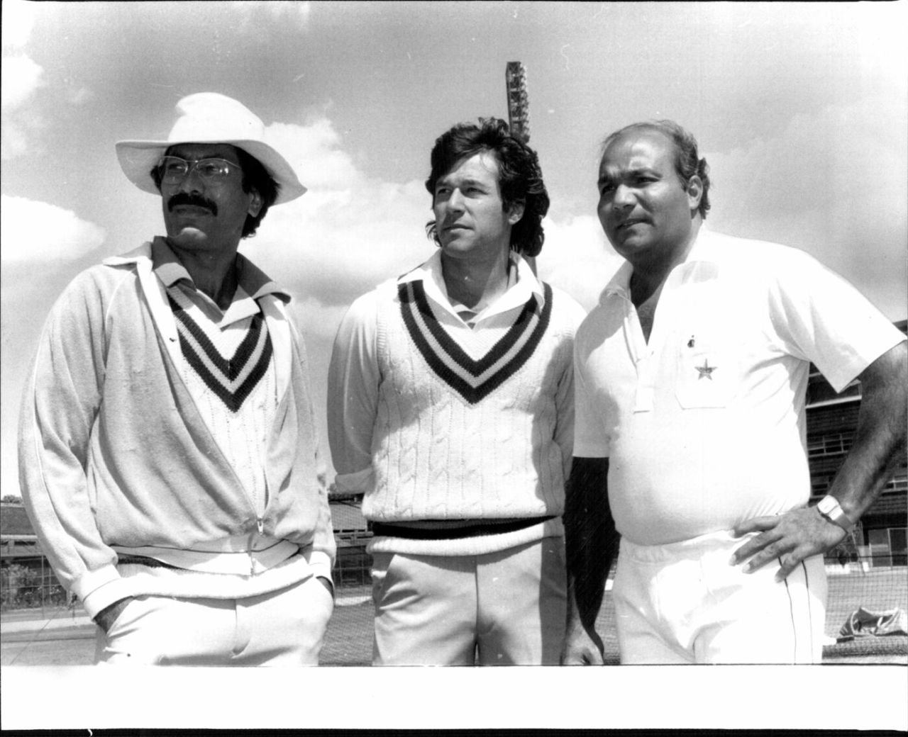 Pakistan's vice-captain Zaheer Abbas, captain Imran Khan and team manager Intikhab Alam at the SCG, November 17, 1983