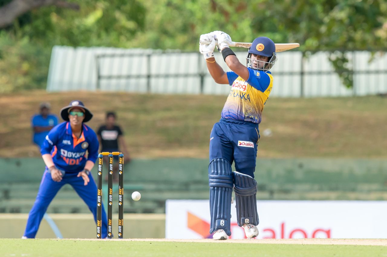 Chamari Athapaththu whacks one into the leg side, Sri Lanka vs India, 1st women's T20I, Dambulla, June 23, 2022
