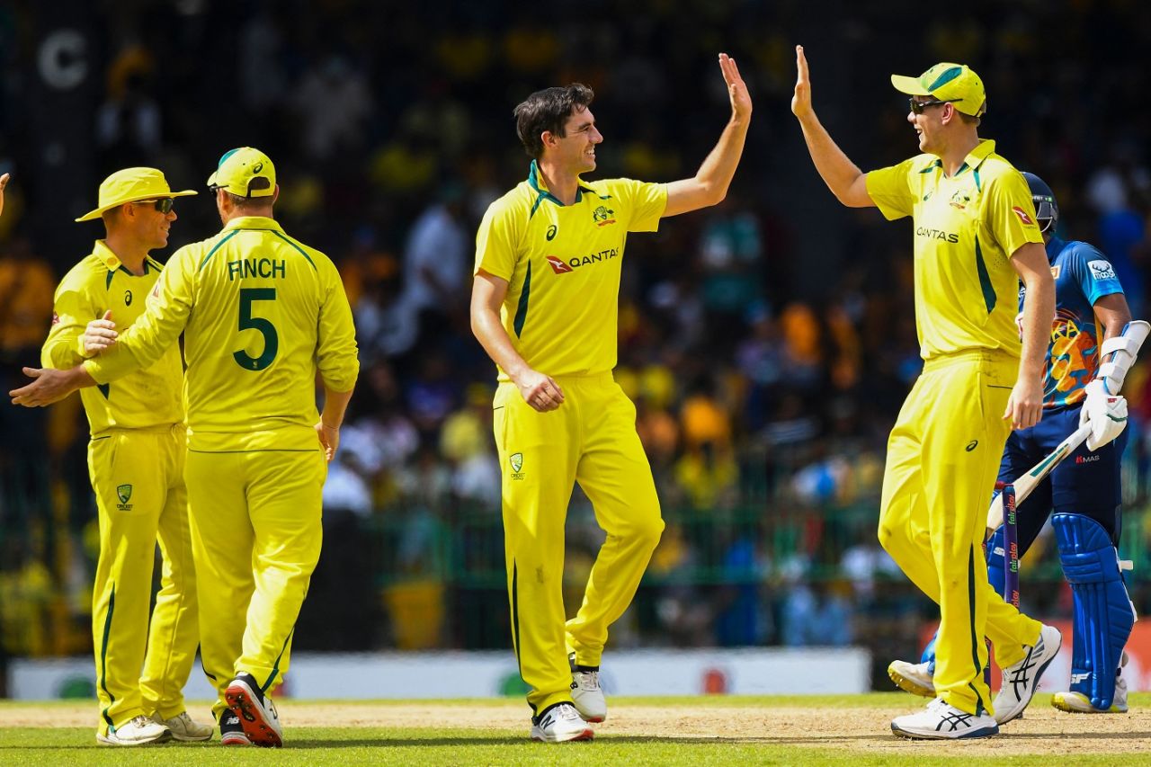Pat Cummins celebrates a wicket, Sri Lanka vs Australia, 5th ODI, Colombo, June 24, 2022