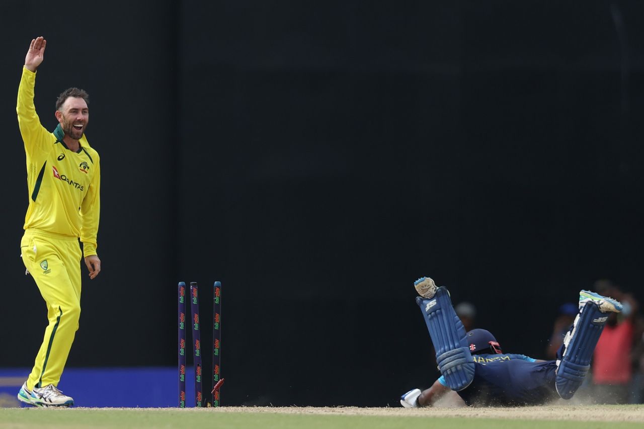 Glenn Maxwell successfully appeals for a run out, Sri Lanka vs Australia, 5th ODI, Colombo, June 24, 2022