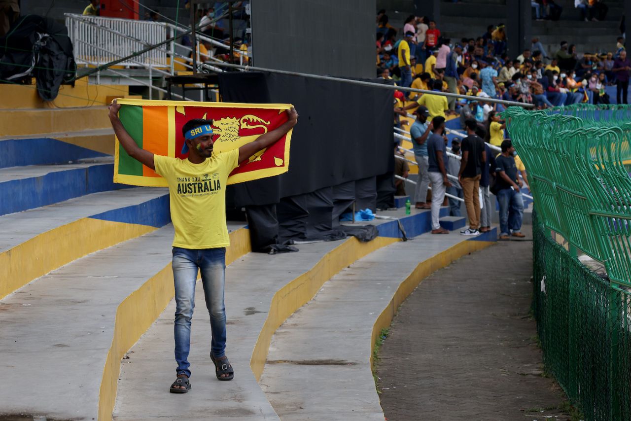 A Sri Lanka fan wears a t-shirt thanking Australia for the series, Sri Lanka vs Australia, 4th ODI, Colombo, June 21, 2022